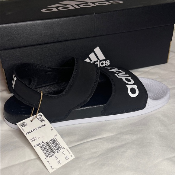 Adidas Kids Black and White Slide Sandals - Picture 3 of 6